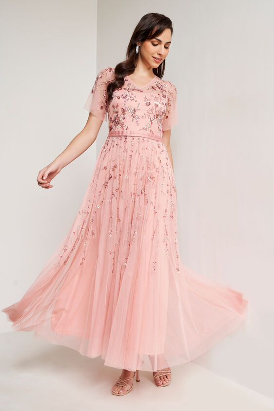 Pink Floral Straight Gown, Pink, image 1
